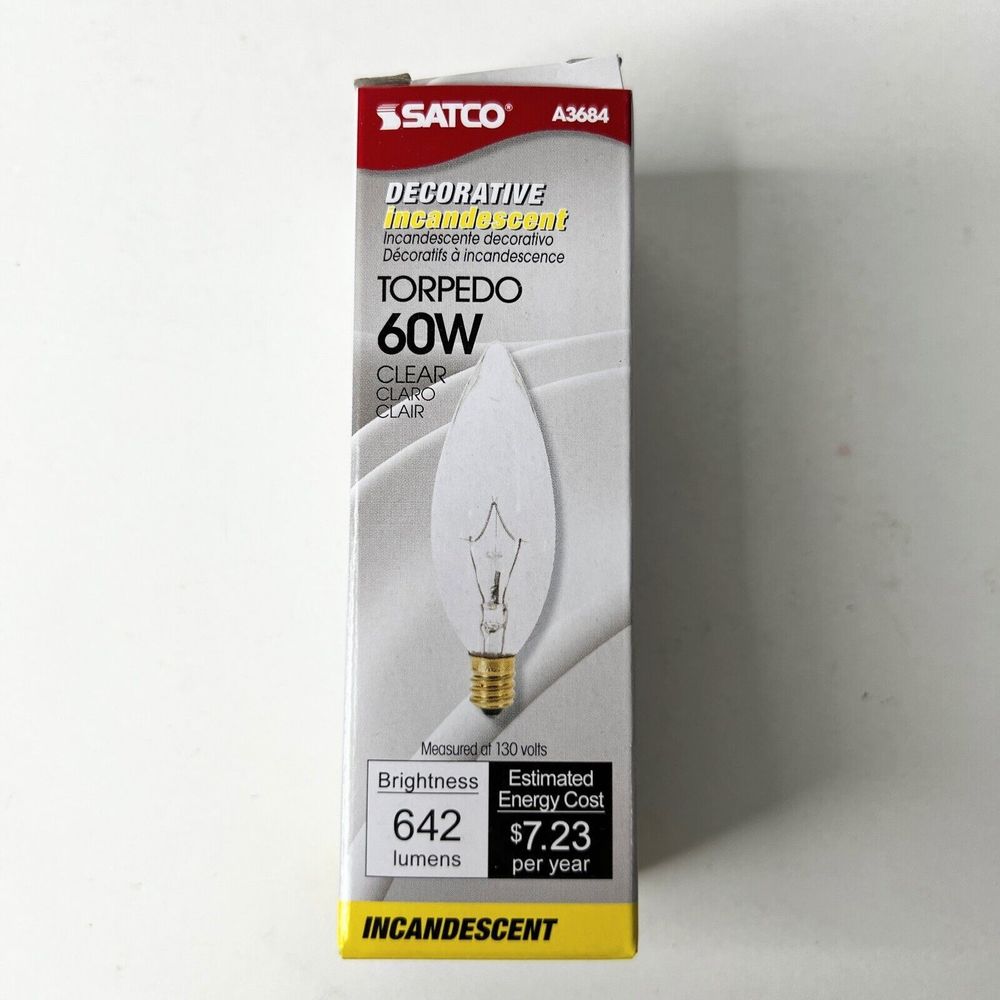 Satco Torpedo 60W Light Bulb Clear Decorative A3684 642 Lumens